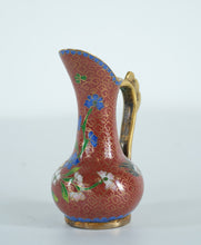 Load image into Gallery viewer, Cloisonné Miniature Ewer Pitcher – Red Enamel with Floral &amp; Bird Motif – 3" Tall
