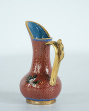 Load image into Gallery viewer, Cloisonné Miniature Ewer Pitcher – Red Enamel with Floral &amp; Bird Motif – 3" Tall
