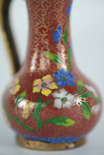Load image into Gallery viewer, Cloisonné Miniature Ewer Pitcher – Red Enamel with Floral &amp; Bird Motif – 3" Tall
