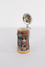 Load image into Gallery viewer, Vintage German Beer Stein – “Froh Beim Bier” / Landsknecht Tavern Scene, 7&quot; Ceramic with Pewter Lid
