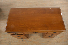 Load image into Gallery viewer, Vintage Traditional Solid Wood Kneehole Writing Desk with Glass Top and Six Drawers
