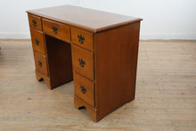 Load image into Gallery viewer, Vintage Traditional Solid Wood Kneehole Writing Desk with Glass Top and Six Drawers
