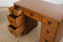 Load image into Gallery viewer, Vintage Traditional Solid Wood Kneehole Writing Desk with Glass Top and Six Drawers
