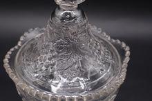Load image into Gallery viewer, Jeannette Glass Grape and Leaf Covered Pedestal Compote Clear Vintage
