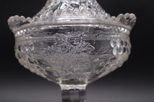 Load image into Gallery viewer, Jeannette Glass Grape and Leaf Covered Pedestal Compote Clear Vintage
