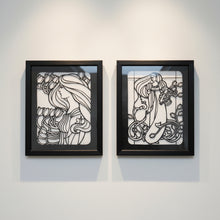 Load image into Gallery viewer, Pair of Art Nouveau Style Framed Wall Panels Signed Perez Black White Relief Art
