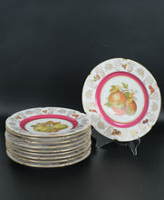Load image into Gallery viewer, Set of 10 Winterling Germany 10&quot; Fruit Plates – Mixed Motif – Pink &amp; Gold Rim Porcelain
