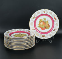 Load image into Gallery viewer, Set of 10 Winterling Germany 10&quot; Fruit Plates – Mixed Motif – Pink &amp; Gold Rim Porcelain
