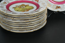 Load image into Gallery viewer, Set of 10 Winterling Germany 10&quot; Fruit Plates – Mixed Motif – Pink &amp; Gold Rim Porcelain
