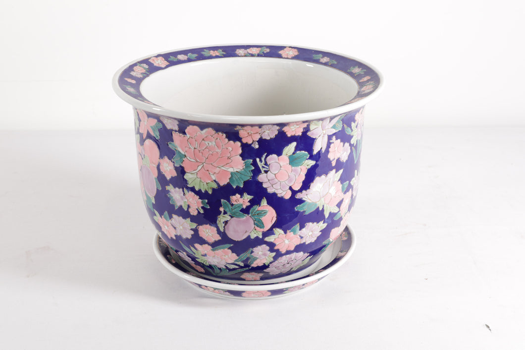 Blue Floral Planter with Plate