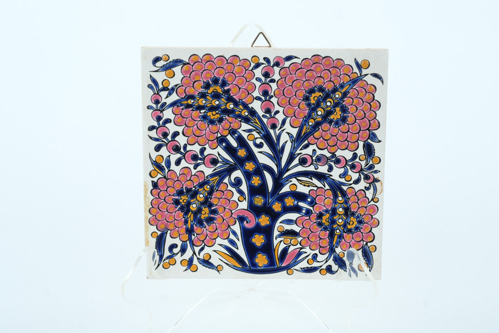Handmade Greek Ceramic Wall Tile – Niarchos Hellas 6” Floral Art Tile, Made in Greece