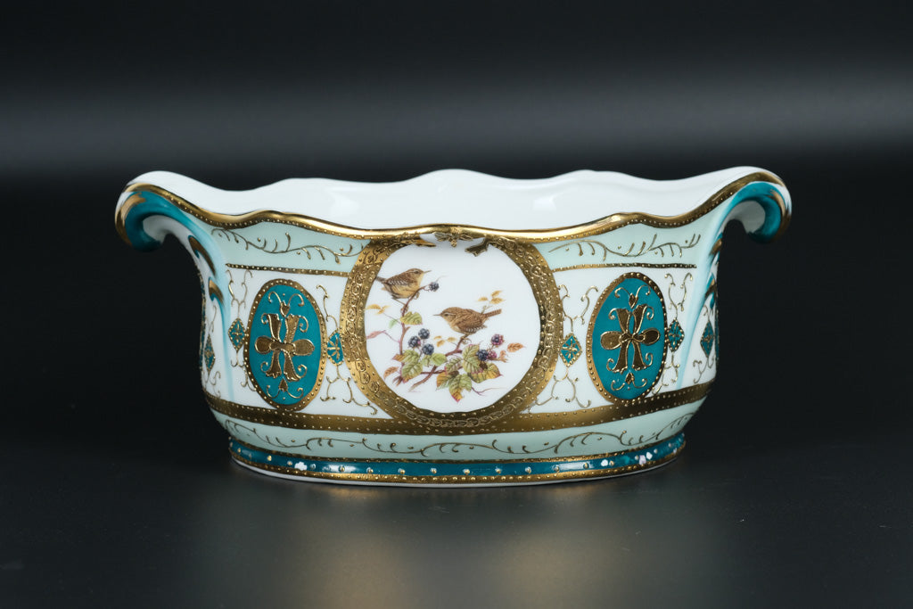 Ornate Rococo-Style Porcelain Bowl with Birds & Gilded Accents – Sèvres Style