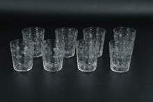 Load image into Gallery viewer, Set of 8 Vintage Etched Crystal Juice Glasses – Floral &amp; Geometric Cut Design – 2&quot; x 2.25&quot;
