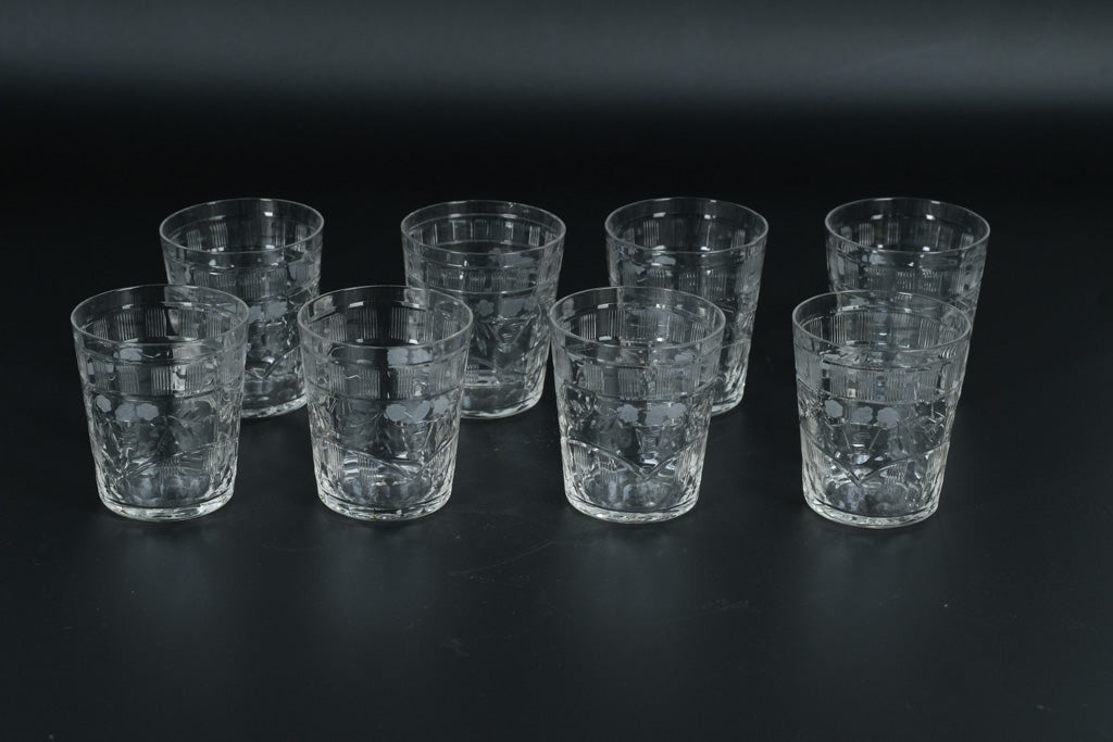 Set of 8 Vintage Etched Crystal Juice Glasses – Floral & Geometric Cut Design – 2