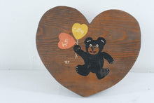 Load image into Gallery viewer, Vintage 1987 Heart Shaped Wood Stool Hand Painted Teddy Bear Folk Art
