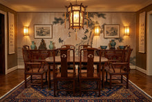 Load image into Gallery viewer, Henredon Pan Asian Vintage Mahogany Dining Table and Six Cane Seat Chairs with Two Leaves
