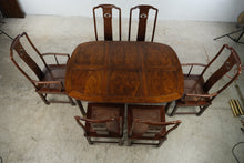 Load image into Gallery viewer, Henredon Pan Asian Vintage Mahogany Dining Table and Six Cane Seat Chairs with Two Leaves
