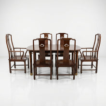 Load image into Gallery viewer, Henredon Pan Asian Vintage Mahogany Dining Table and Six Cane Seat Chairs with Two Leaves
