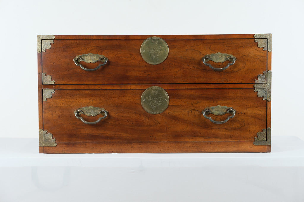 Henredon Campaign Style 2-Drawer Chest – Brass Accents & Solid Wood