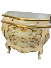 Load image into Gallery viewer, Italian Gold-Decorated Three-Drawer Carved Commode with Crackle Finish
