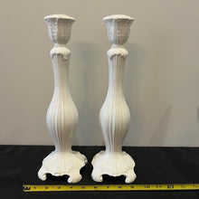 Load image into Gallery viewer, Abigails Italy White Ceramic Candlesticks Pair 12 Inch Classic Scroll Base
