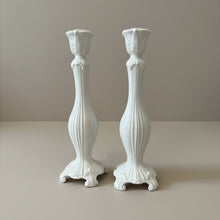 Load image into Gallery viewer, Abigails Italy White Ceramic Candlesticks Pair 12 Inch Classic Scroll Base
