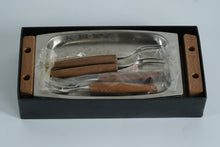 Load image into Gallery viewer, Mid-Century Modern Mini Serving Tray Set with Utensils – Stainless Steel &amp; Wood Handles (Unused in Box)
