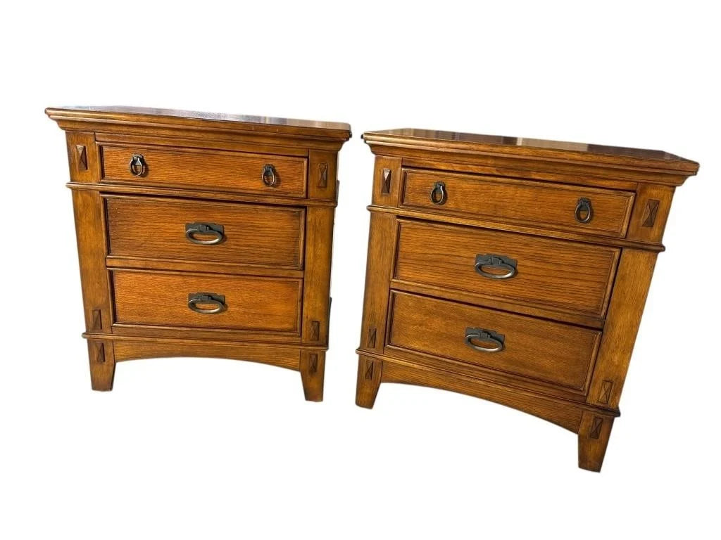 Pair of Mission Style Oak-Finished Kathy Ireland Large Nightstands