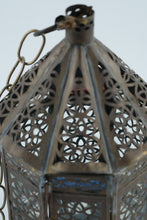 Load image into Gallery viewer, Moroccan-Style Hanging Lantern with Stained Glass Panels – 13&quot; Tall
