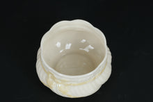 Load image into Gallery viewer, Belleek Ireland Creamer &amp; Sugar Bowl Set – Bow Embossed – Ivory with Pale Yellow Handle
