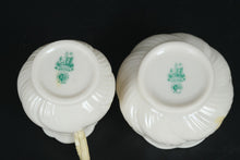 Load image into Gallery viewer, Belleek Ireland Creamer &amp; Sugar Bowl Set – Bow Embossed – Ivory with Pale Yellow Handle
