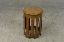 Load image into Gallery viewer, Round Tooled Leather Drum Side Table with Star Medallion
