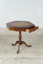 Load image into Gallery viewer, Vintage Mahogany Hexagonal Leather Top Accent Table with Drawer - ONLINE ONLY
