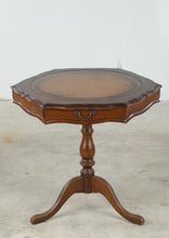 Load image into Gallery viewer, Vintage Mahogany Hexagonal Leather Top Accent Table with Drawer - ONLINE ONLY

