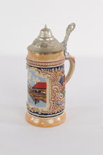 Load image into Gallery viewer, Vintage German-Style Souvenir Beer Stein – Luzern Kapellbrücke &amp; Pilatus, 7&quot; Ceramic with Pewter Lid
