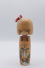 Load image into Gallery viewer, Vintage Japanese Kokeshi Doll Scenic Waterfall Red Bow 7 Inch
