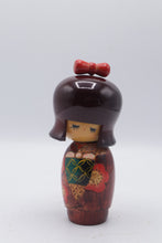 Load image into Gallery viewer, Vintage Japanese Kokeshi Doll Red Bow Floral Kimono 6 Inch
