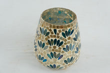 Load image into Gallery viewer, At Home Tracey Boyd Mosaic Glass Hurricane Candle Holder Teal Gold 6 Inch
