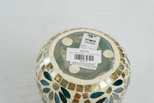 Load image into Gallery viewer, At Home Tracey Boyd Mosaic Glass Hurricane Candle Holder Teal Gold 6 Inch
