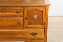 Load image into Gallery viewer, Antique Oak Sideboard Buffet with Mirror Backsplash and Beaded Trim
