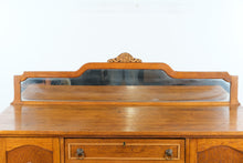 Load image into Gallery viewer, Antique Oak Sideboard Buffet with Mirror Backsplash and Beaded Trim
