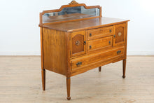 Load image into Gallery viewer, Antique Oak Sideboard Buffet with Mirror Backsplash and Beaded Trim
