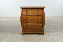 Load image into Gallery viewer, Solid Oak 3-Drawer Bombe Chest with Burl Wood Top
