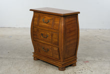 Load image into Gallery viewer, Solid Oak 3-Drawer Bombe Chest with Burl Wood Top
