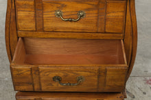 Load image into Gallery viewer, Solid Oak 3-Drawer Bombe Chest with Burl Wood Top

