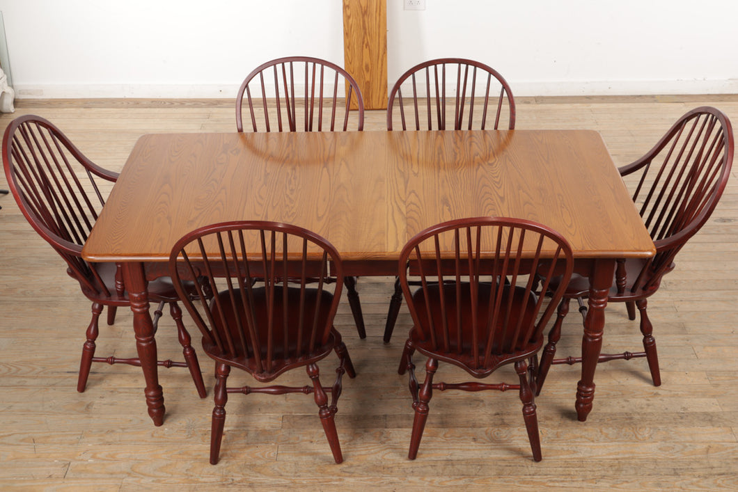 Oak Farmhouse Dining Set - 6 Windsor Chairs - Athol Table Manu