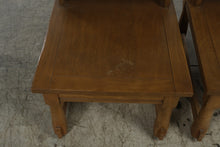 Load image into Gallery viewer, Pair of Vintage Oak Step End Tables with Drawers and Brass Ring Pulls
