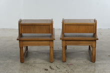 Load image into Gallery viewer, Pair of Vintage Oak Step End Tables with Drawers and Brass Ring Pulls
