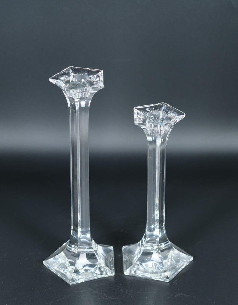 Pair of Faceted Crystal Candlestick Holders – Tall & Elegant Pedestal Design