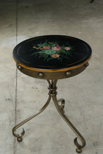 Load image into Gallery viewer, Hand Painted Black Metal Round Accent Side Table with Floral Top - Online Only
